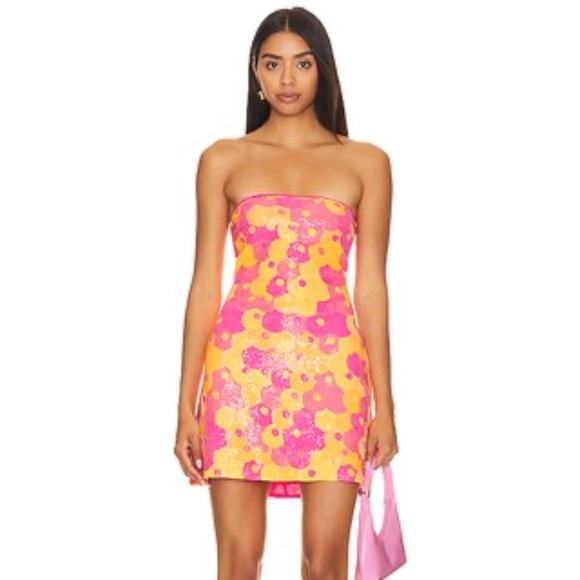 Susana Monaco Sequin Flare Dress in Orange Pop - Picture 2 of 7